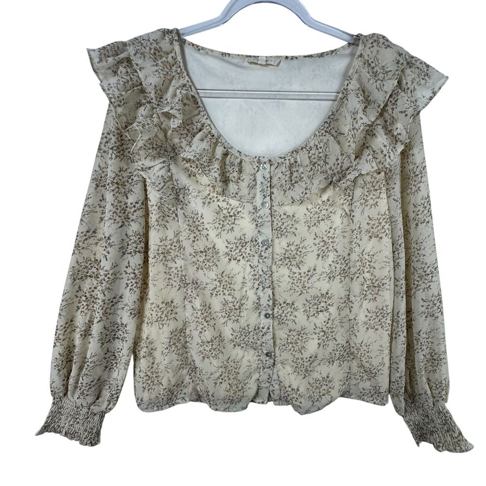 Coquette Promesa Floral Ruffle Long Sleeve Blouse Romantic CottageCore Top M Y2K
